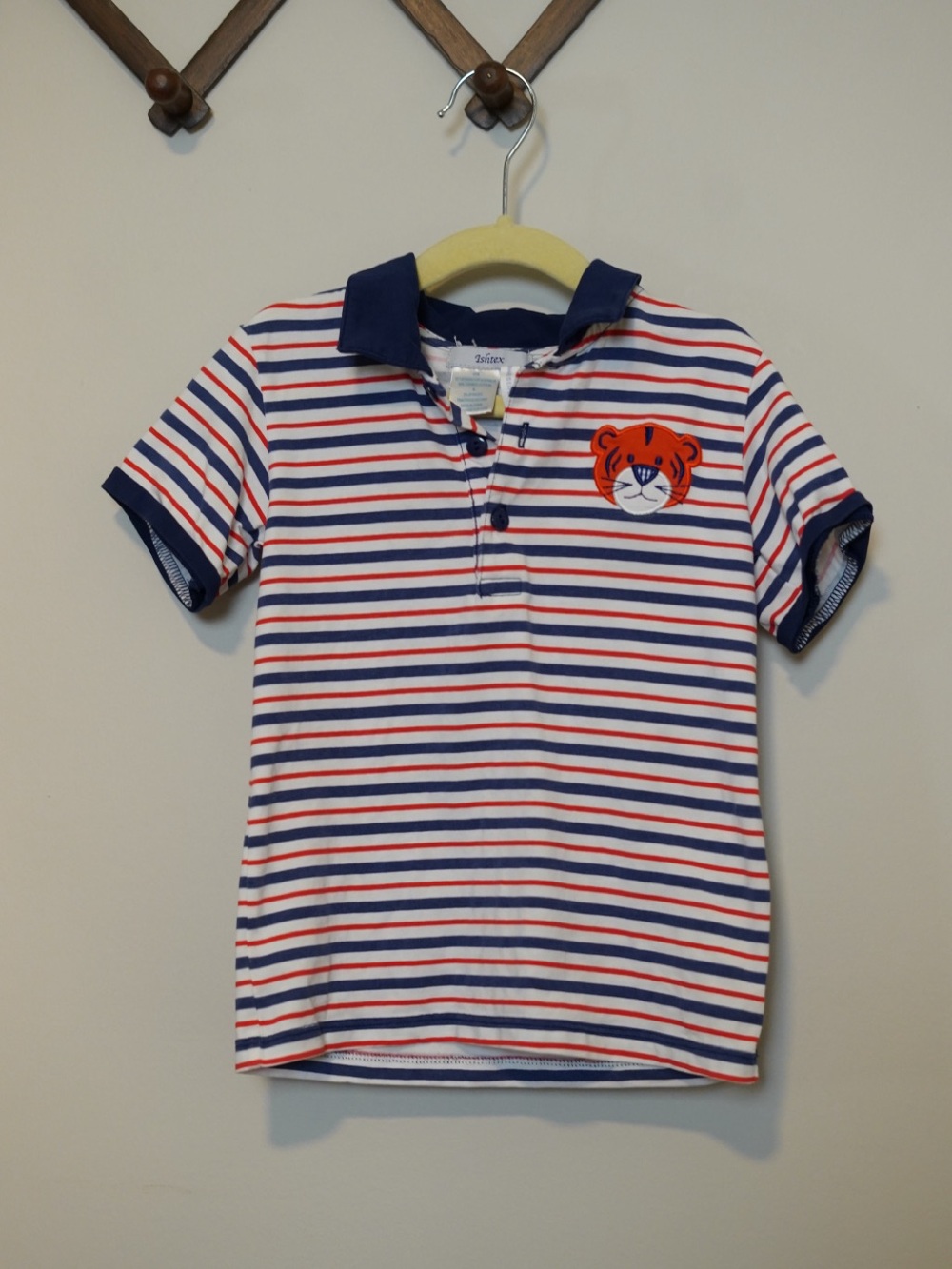 Ishtex Striped Polo Shirt with Aubie Patch - Orange, White & Blue